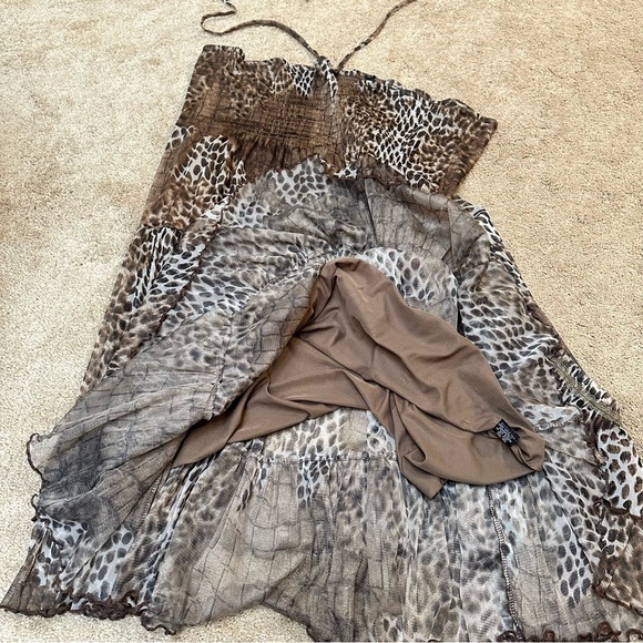 Y2K Animal Cheetah Leopard Convertible Tiered Maxi Skirt Halter Dress 3XL - Picture 3 of 7